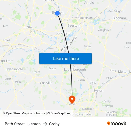 Bath Street, Ilkeston to Groby map