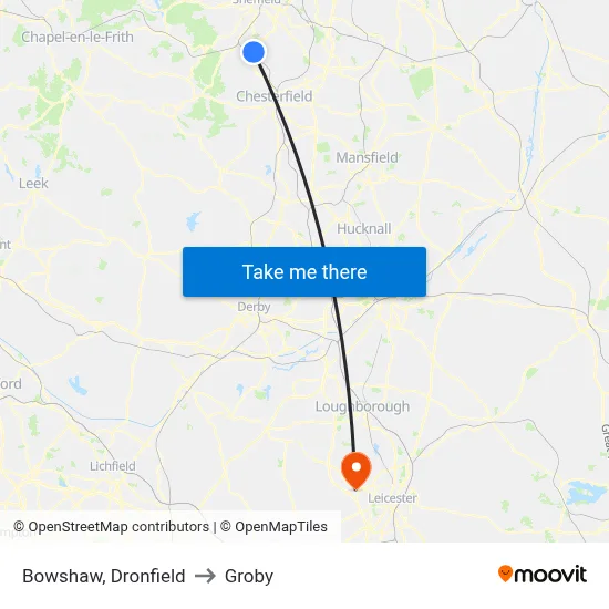 Bowshaw, Dronfield to Groby map