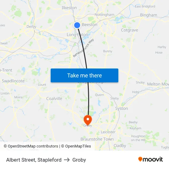 Albert Street, Stapleford to Groby map