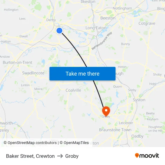 Baker Street, Crewton to Groby map
