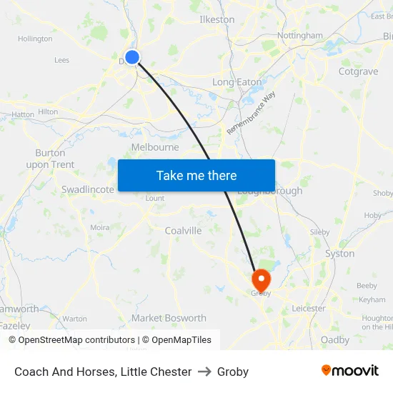 Coach And Horses, Little Chester to Groby map