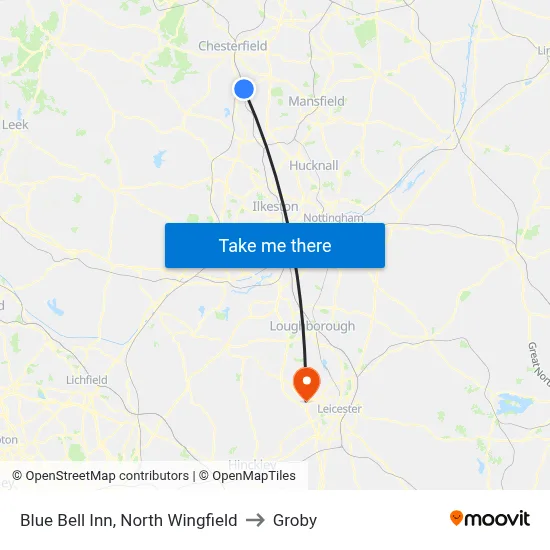 Blue Bell Inn, North Wingfield to Groby map