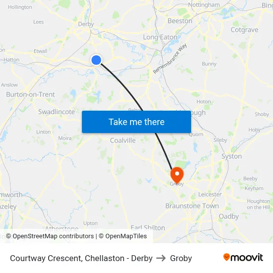Courtway Crescent, Chellaston - Derby to Groby map