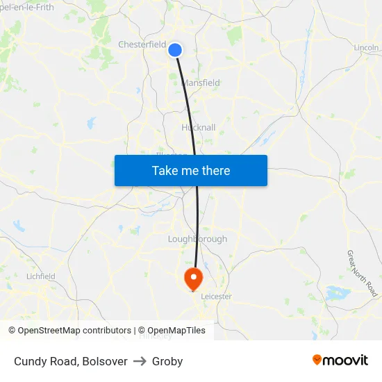 Cundy Road, Bolsover to Groby map