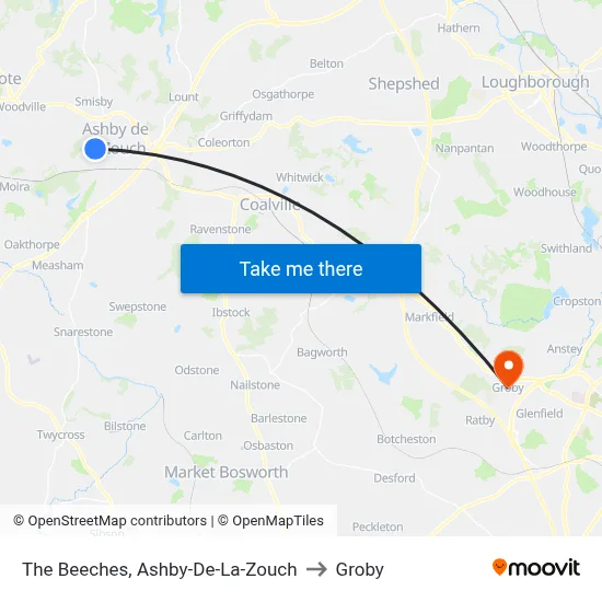 The Beeches, Ashby-De-La-Zouch to Groby map