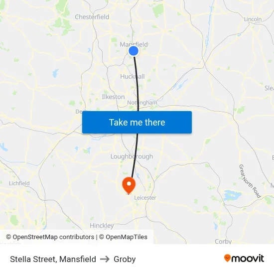 Stella Street, Mansfield to Groby map