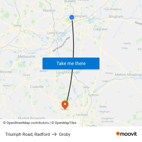 Triumph Road, Radford to Groby map