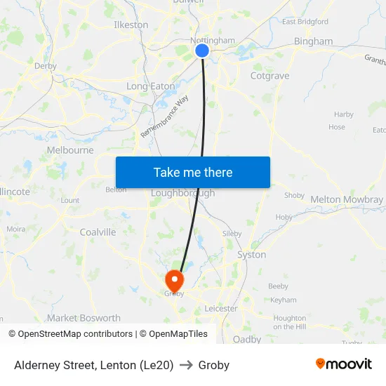Alderney Street, Lenton (Le20) to Groby map