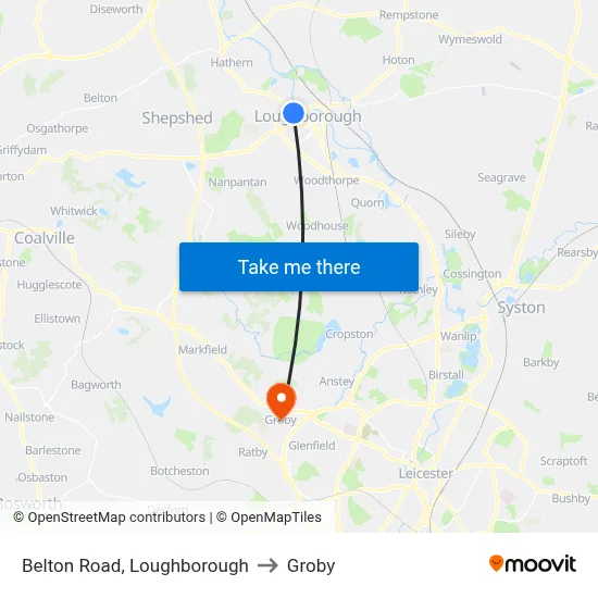 Belton Road, Loughborough to Groby map