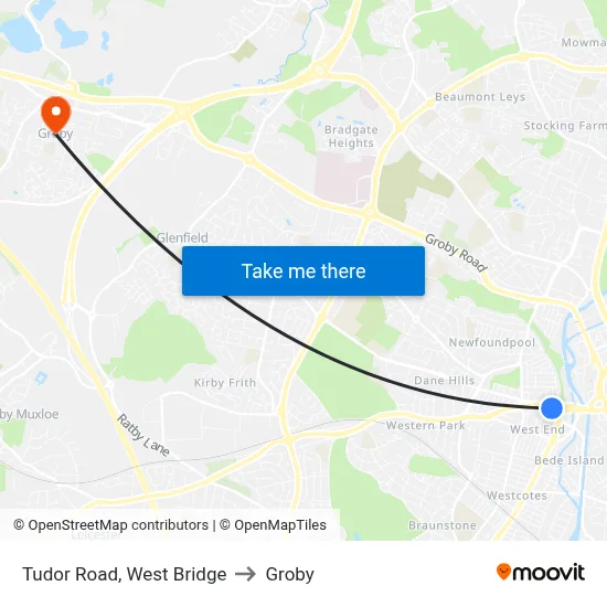 Tudor Road, West Bridge to Groby map