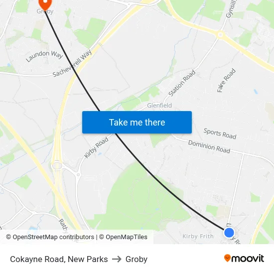 Cokayne Road, New Parks to Groby map