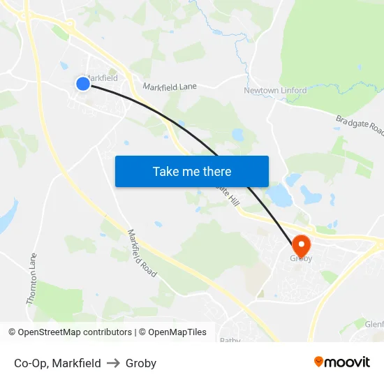 Co-Op, Markfield to Groby map