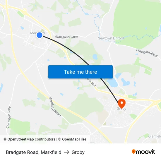 Bradgate Road, Markfield to Groby map