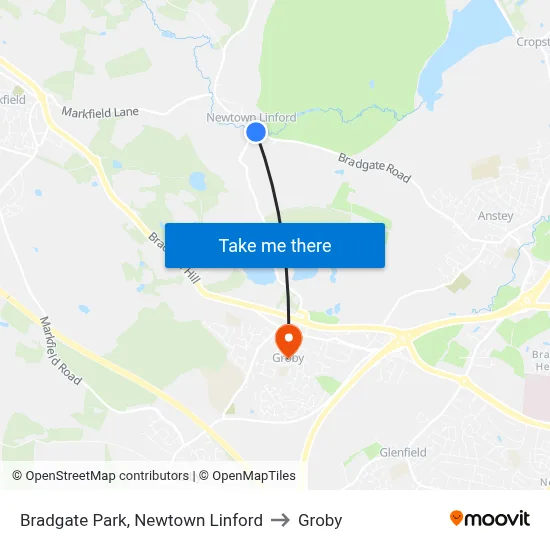 Bradgate Park, Newtown Linford to Groby map