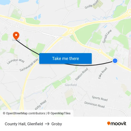 County Hall, Glenfield to Groby map