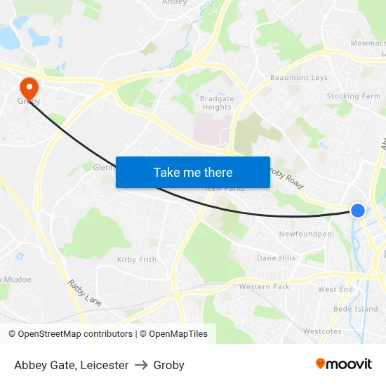 Abbey Gate, Leicester to Groby map