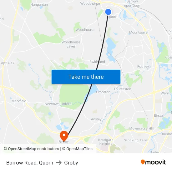 Barrow Road, Quorn to Groby map