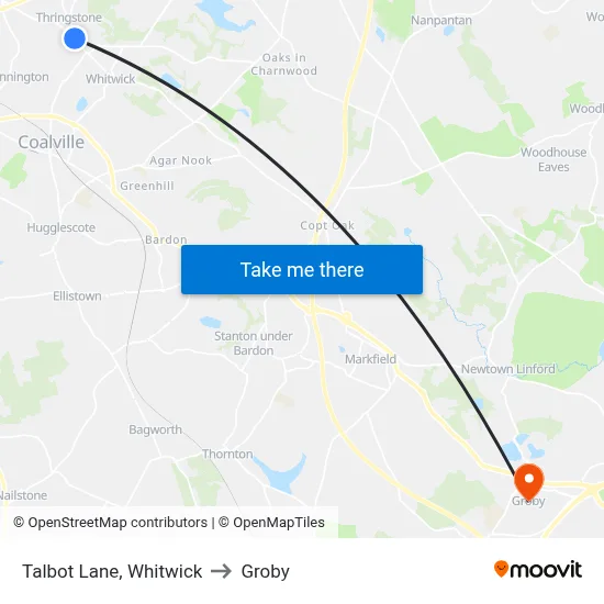 Talbot Lane, Whitwick to Groby map
