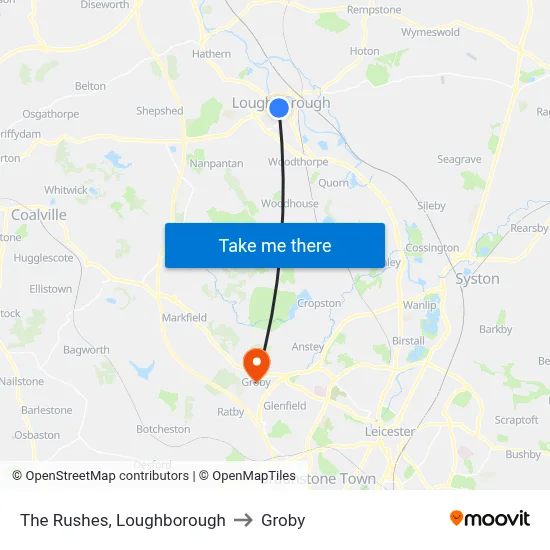 The Rushes, Loughborough to Groby map