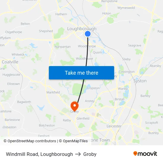 Windmill Road, Loughborough to Groby map