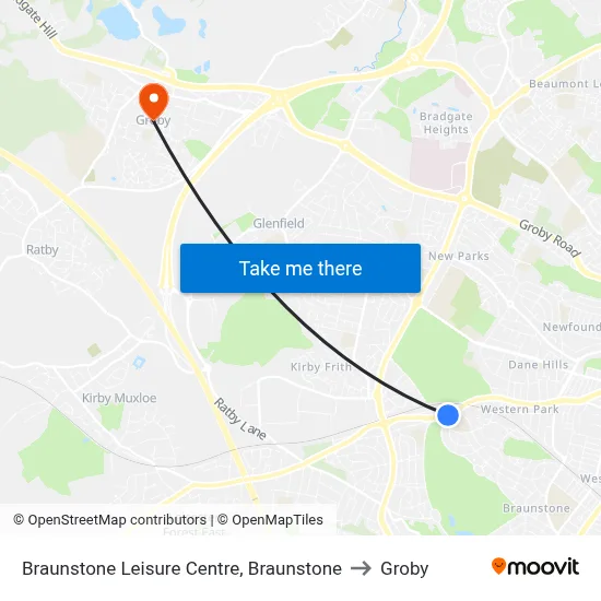 Braunstone Leisure Centre, Braunstone to Groby map