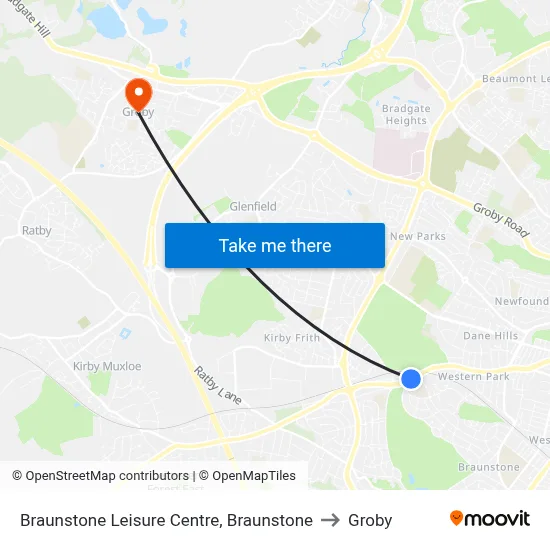 Braunstone Leisure Centre, Braunstone to Groby map