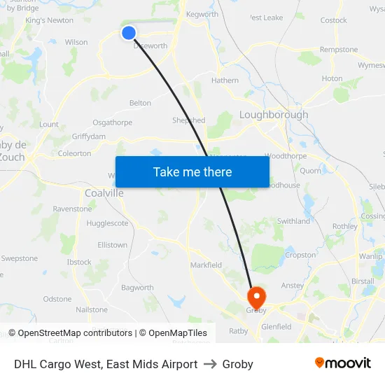 DHL Cargo West, East Mids Airport to Groby map