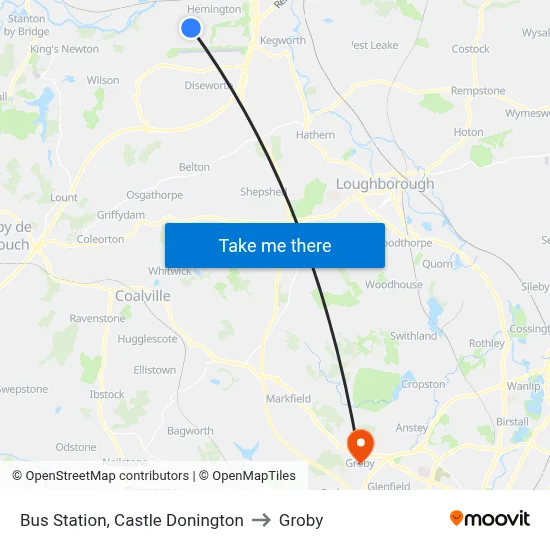 Bus Station, Castle Donington to Groby map