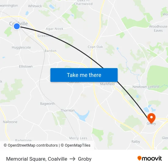Memorial Square, Coalville to Groby map