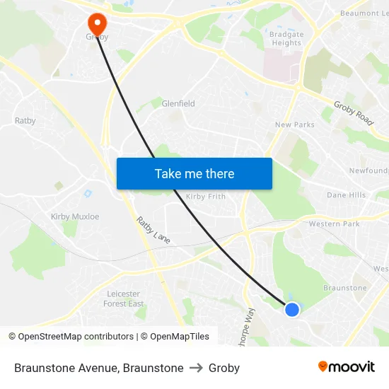 Braunstone Avenue, Braunstone to Groby map