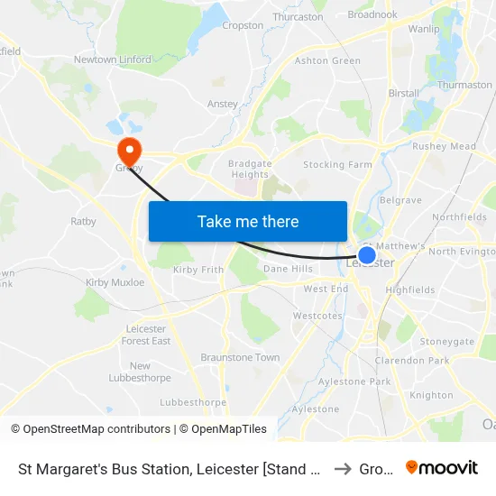 St Margaret's Bus Station, Leicester [Stand Sc] to Groby map