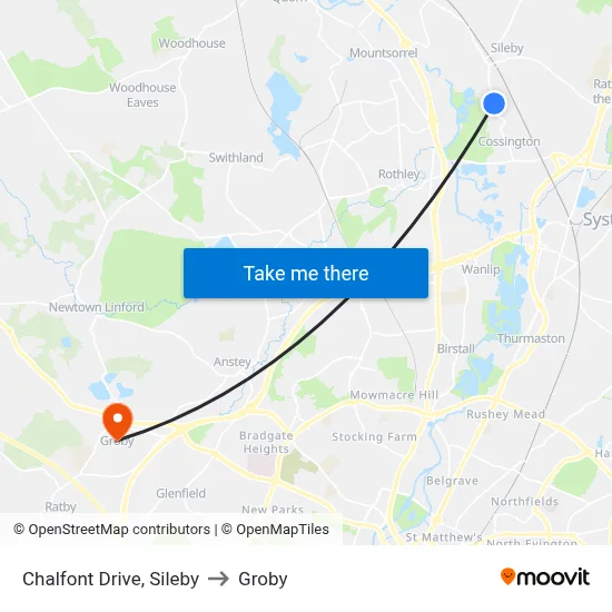 Chalfont Drive, Sileby to Groby map
