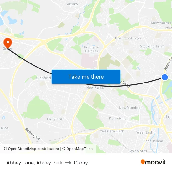 Abbey Lane, Abbey Park to Groby map