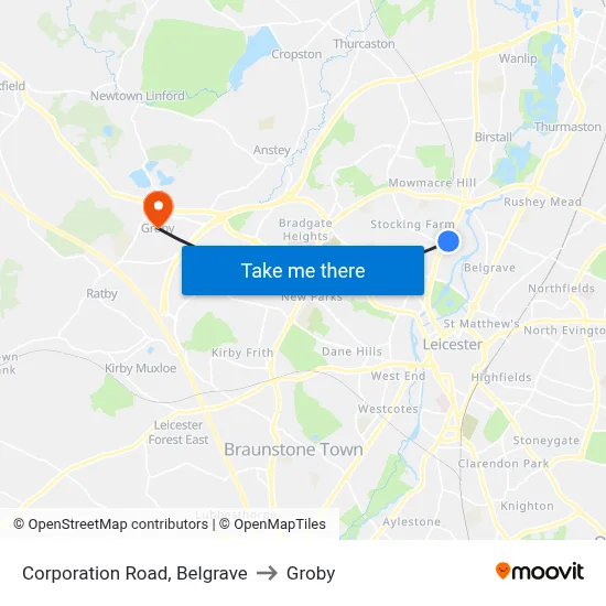Corporation Road, Belgrave to Groby map