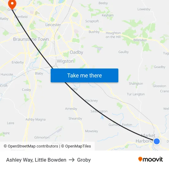 Ashley Way, Little Bowden to Groby map