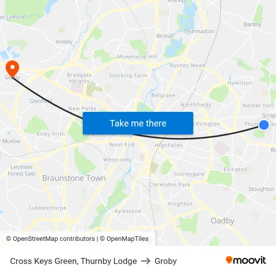 Cross Keys Green, Thurnby Lodge to Groby map