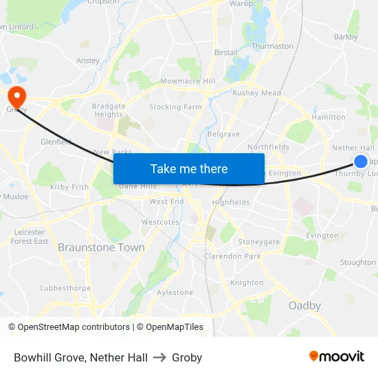 Bowhill Grove, Nether Hall to Groby map