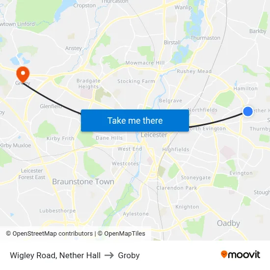 Wigley Road, Nether Hall to Groby map