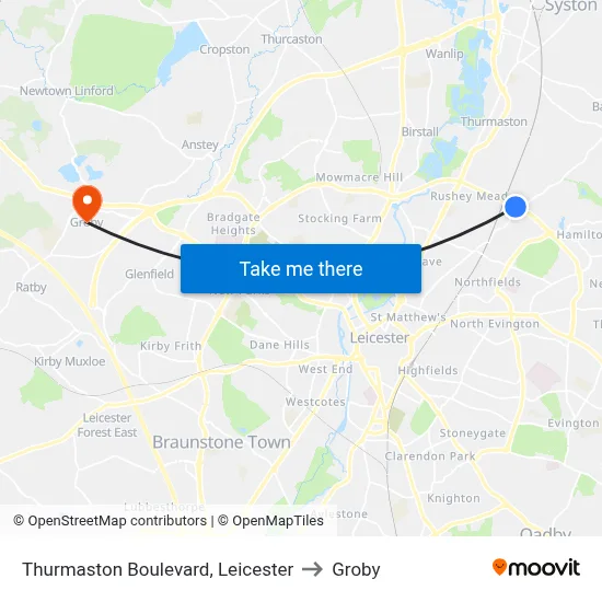 Thurmaston Boulevard, Leicester to Groby map