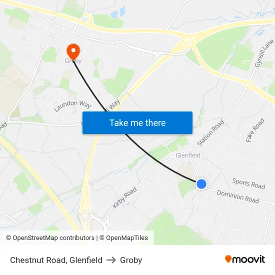Chestnut Road, Glenfield to Groby map