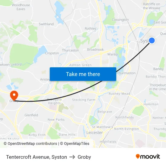 Tentercroft Avenue, Syston to Groby map