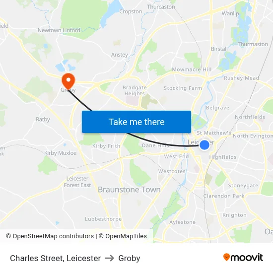 Charles Street, Leicester to Groby map
