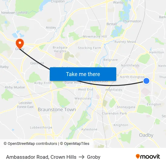 Ambassador Road, Crown Hills to Groby map