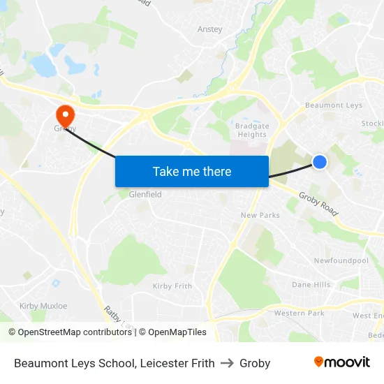 Beaumont Leys School, Leicester Frith to Groby map