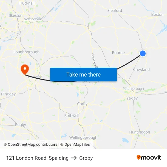 121 London Road, Spalding to Groby map