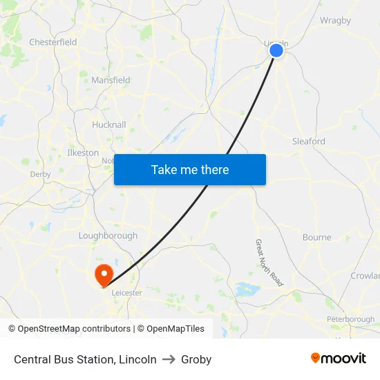 Central Bus Station, Lincoln to Groby map