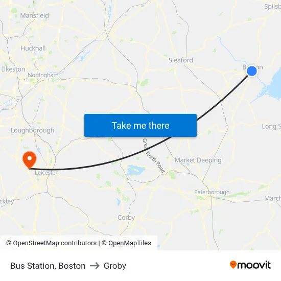 Bus Station, Boston to Groby map
