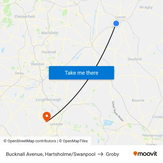 Bucknall Avenue, Hartsholme/Swanpool to Groby map
