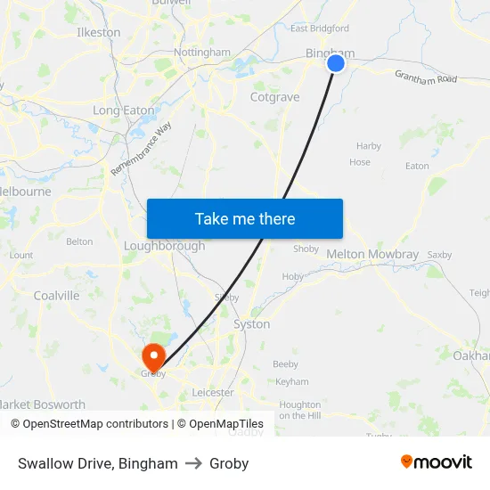 Swallow Drive, Bingham to Groby map