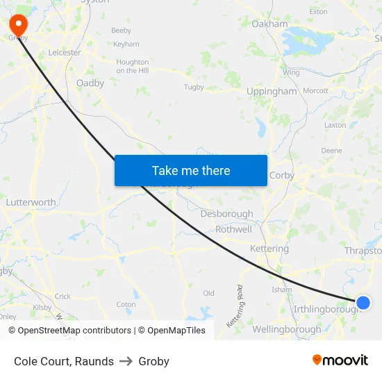 Cole Court, Raunds to Groby map